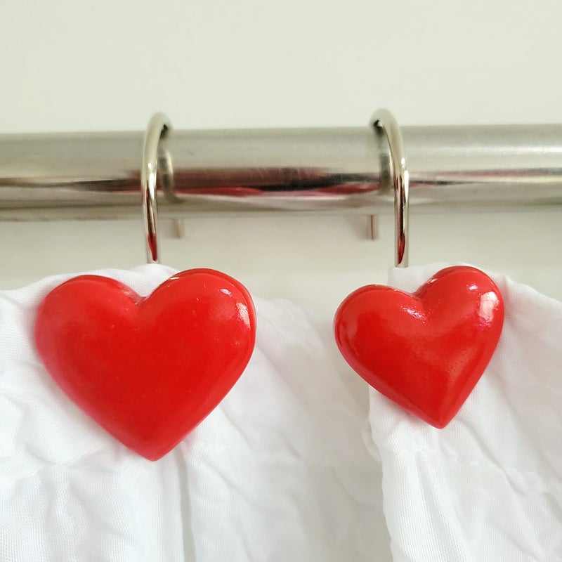 Twofishes Valentine Gift Lovely Heart-shaped Shower Curtain Hooks S/12 Anti Rust Heart Shower Curtain Hooks Pack of 12 Decorative Heart Resin Shower Curtain Rings Set of 12 - Image 2